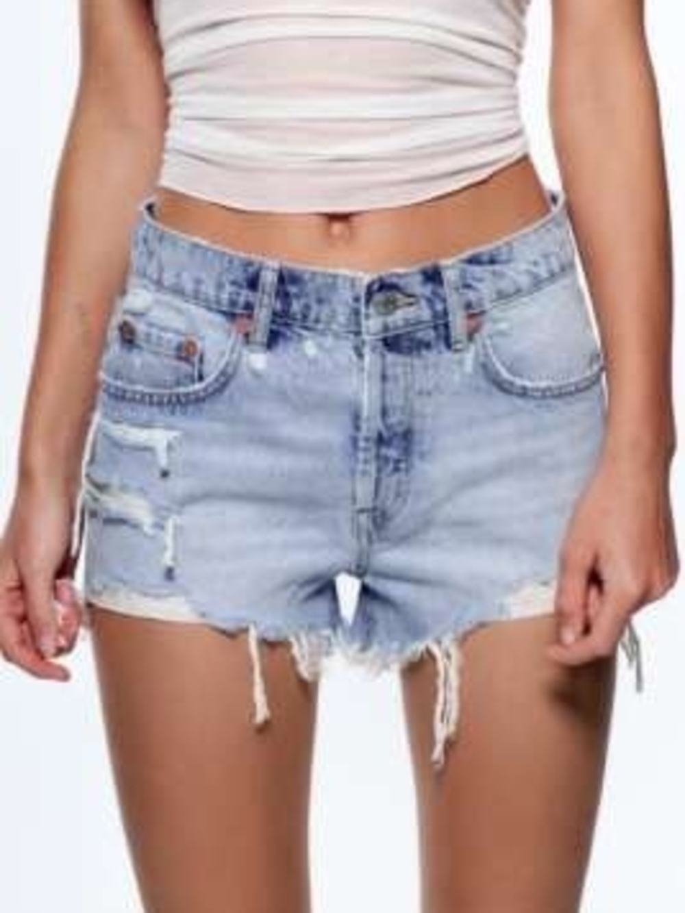 Zara Light Blue Distressed Denim Shorts